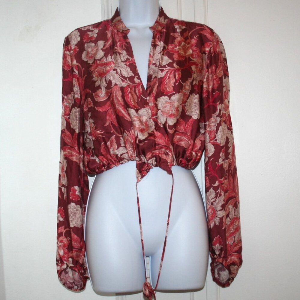 NWOT Zara Cropped Floral Wrap Top Balloon Sleeves Medium